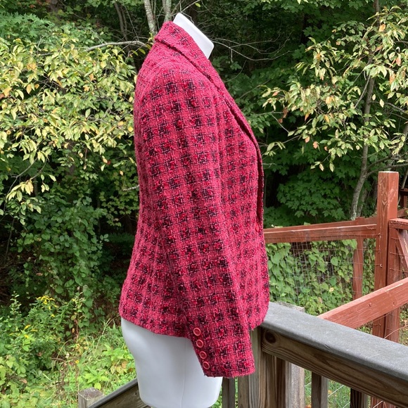 Pink and black bouclé lined one button jacket size 8P - Picture 5 of 8